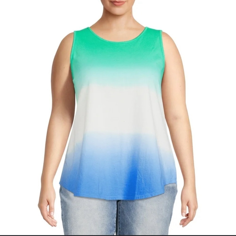 Terra & Sky Plus Size 3XL Ombre Tank Top Green Blue Sleeveless Casual